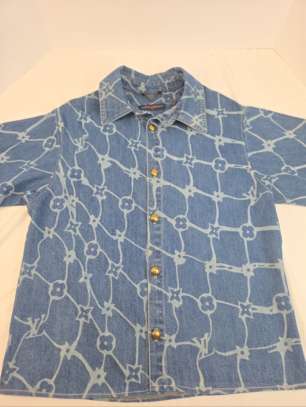 Louis Vuitton Denim Monogram Button-Front Shirt in Light and Medium Blue